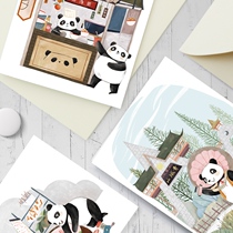 Ai Qings hand He Cheng Dus giant panda greeting card tourist souvenir to send classmates friends friends blessings and condolences
