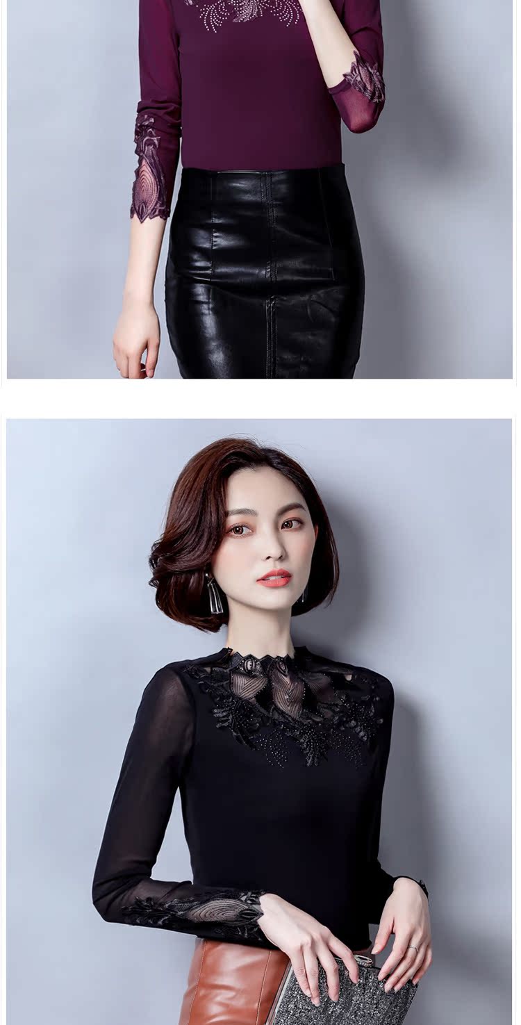 Áo sơ mi tay dài ren 2018 mùa thu mới Hàn Quốc phiên bản áo voan tự cao nửa cổ cao chạm đáy áo sơ mi nữ triều áo sơ mi nữ kiểu