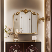 French retro bathroom vanity mirror wall hanging carved European vanity mirror American fireplace background decorative mirror wall hanging