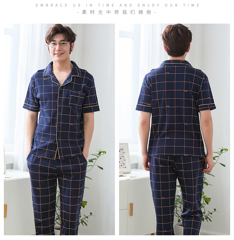 Của nam giới đồ ngủ nam mùa hè quần ngắn tay cotton thanh niên phần mỏng bông giản dị trung niên mùa hè phục vụ nhà phù hợp với bộ khủng long dễ thương
