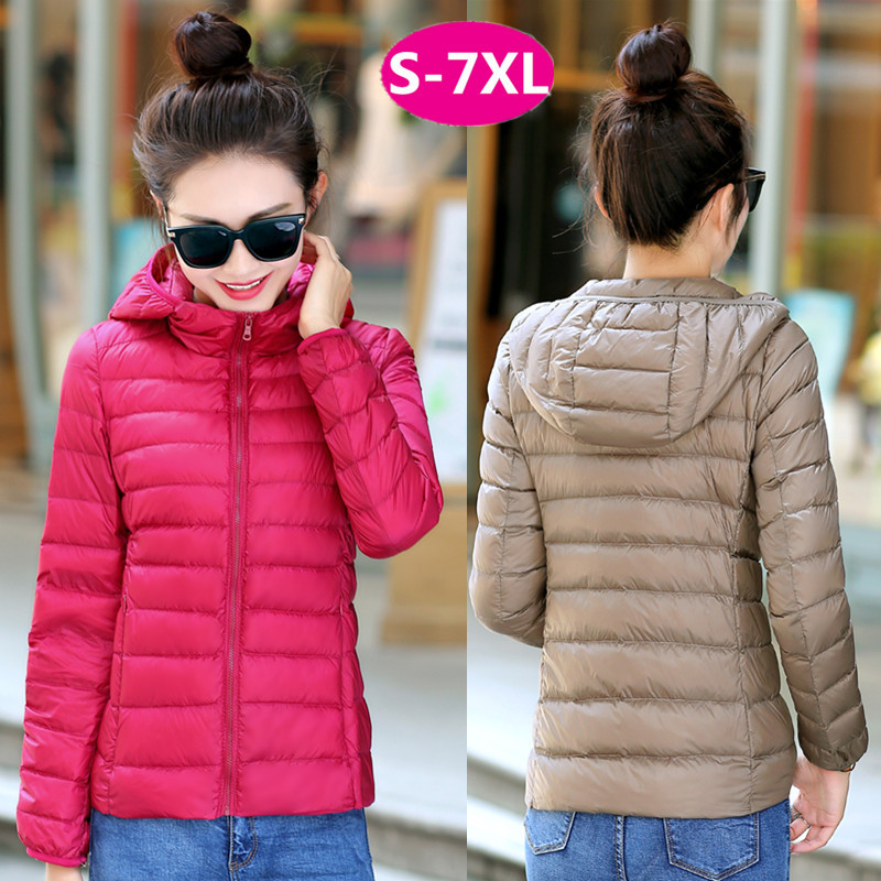 Winter Lightweight Ultra-Thin Plus-Size down Jacket for Women, Short Style with Hood, Extra Large Size