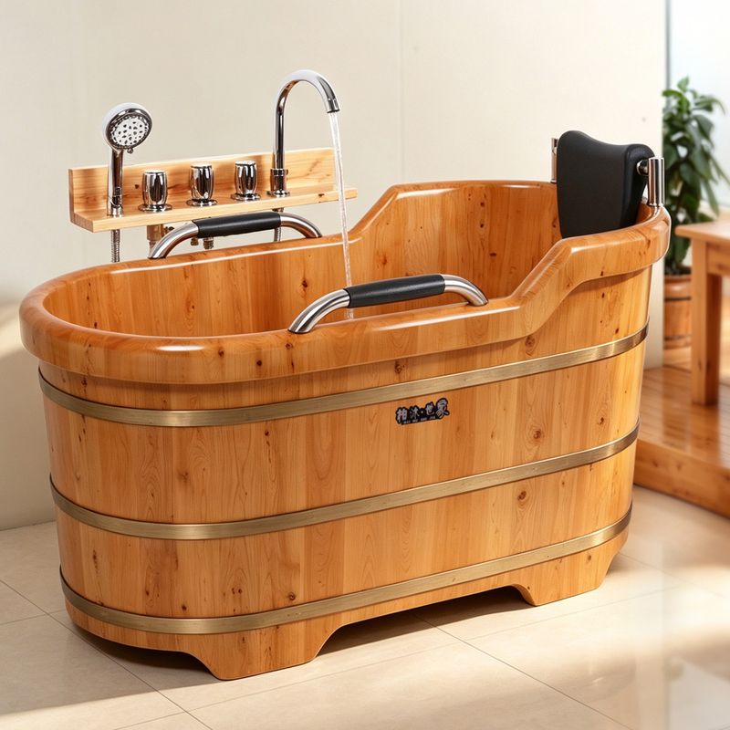 Bai Mu Shijia Cedar Wood Barrel Steaming Bath Tub Soaking Bathtub Large Bathtub for Home Use Adult Solid Wood Bathtub Full Body