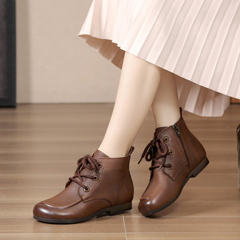 Cowhide mom short boots with casual soft soles that won’t tire your feet