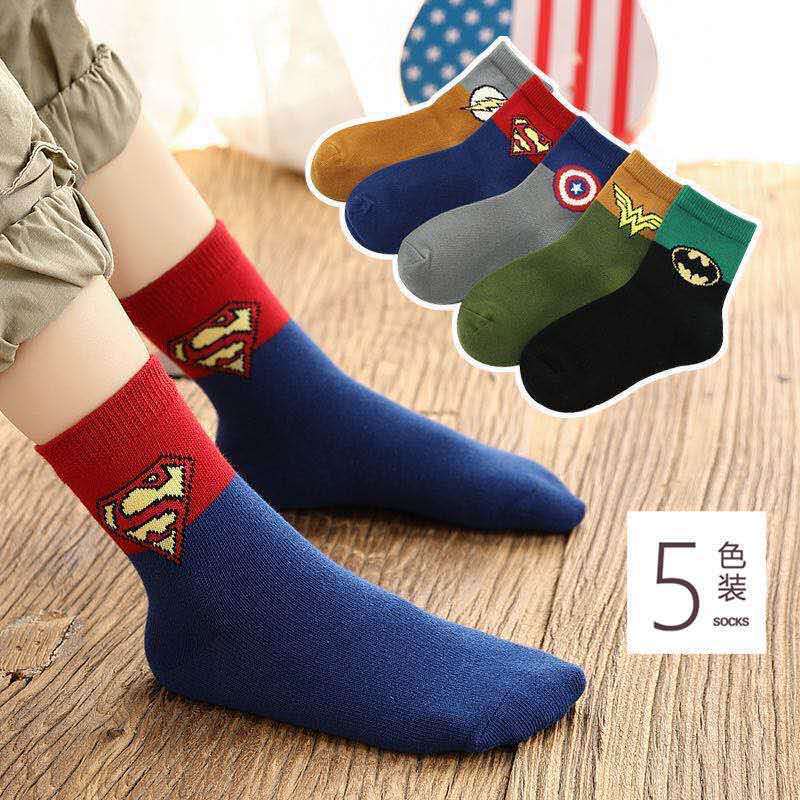 New Marvel Children's Mid-Calf Cotton Socks for Boys, Cartoon Breathable Sweat-Absorbent Lightning Digital Superhero Socks