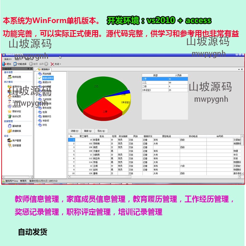 Teacher Information Management System Source Code ASP NET Teacher Educational Administration C# WinForm Development Framework