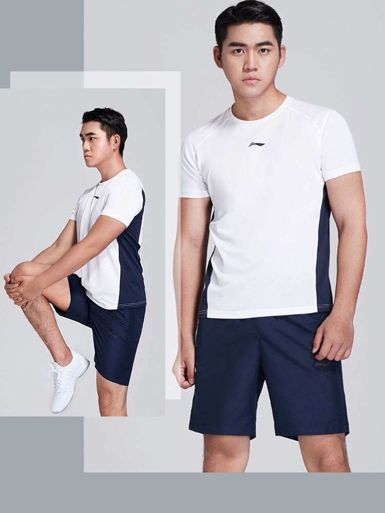 Li Ning phù hợp với nam giới loạt đào tạo mới quần short nam ngắn tay thể thao mùa hè AWBN003 quần đùi thể thao