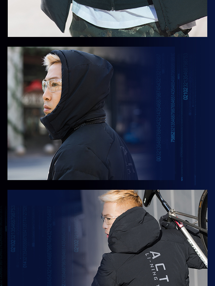 Li Ning tiếp theo đào tạo công nghệ loạt ấm áp mũ trùm đầu có thể tháo rời vịt trắng xuống áo khoác nam ngắn xuống - Thể thao xuống áo khoác mẫu áo phao đẹp