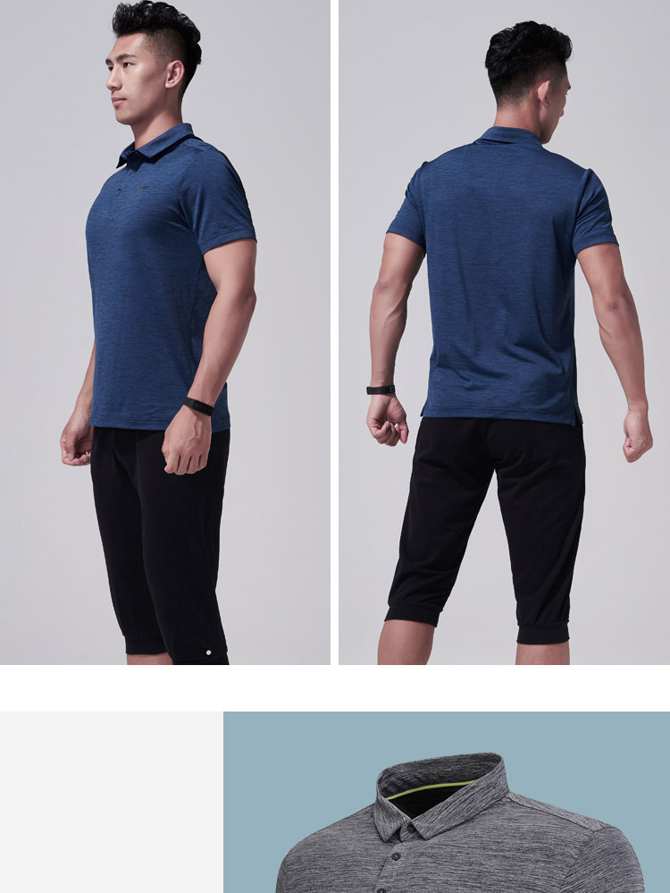 Li Ning áo sơ mi ngắn tay nam hàng loạt đào tạo mới nhanh khô mát ve áo mùa hè thể thao đan áo phông polo nam