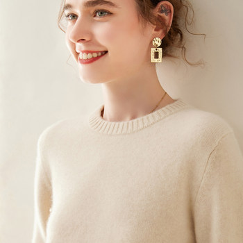 Women's round neck 100% pure cashmere sweater double strand thickened