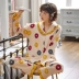 Bộ pijama nữ cổ đổ cotton nguyên chất, dịch vụ tại nhà dễ thương, cotton rời thời trang, có thể mặc bên ngoài set đồ ngủ thu đông - Cha mẹ và con Cha mẹ và con