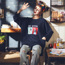 Pajamas female autumn cotton long sleeve casual loose cute cartoon printing home suit pajamas autumn cotton suit