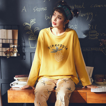 Pajamas women autumn cotton long sleeve casual loose cute pineapple print home suit pajamas autumn cotton set