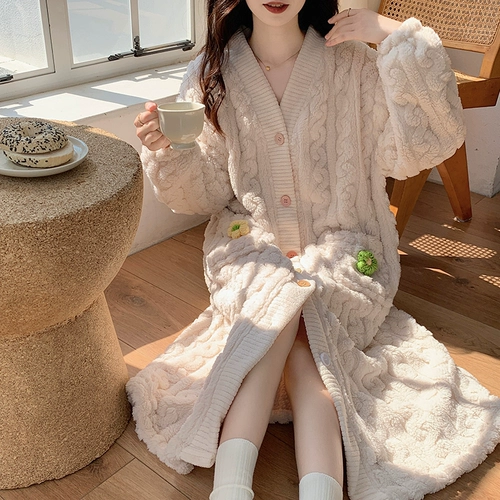 Демисезонная пижама, демисезонный коралловый бархатный длинный фланелевый банный халат, популярно в интернете