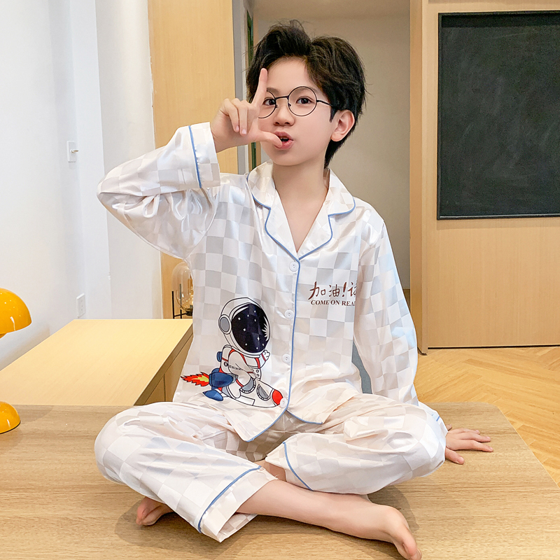 Boys' Pajamas Children's 2026 New Ice Silk Spring and Autumn Cartoon Long-Sleeved Air-Conditioned Clothing Boys' Big Kids' Home Wear Set Boys' Pajamas Children's 2026 New Ice Silk Spring and Autumn Cartoon Long-Sleeved Air-Conditioned Clothing Boys' Big Kids' Home Wear Set