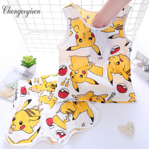 Childrens pajamas summer cotton thin boys tank top sleeveless shorts set kids cartoon two-piece housecoat