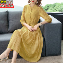 2021 new mother summer clothes high-end spring and autumn cotton linen and ramie womens dresses real silk mulberry silk summer clothes