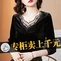 Spring shirtshirt Spring Summer foreign style top high end base shirt with new 2021 womens T-shirt gold velvet