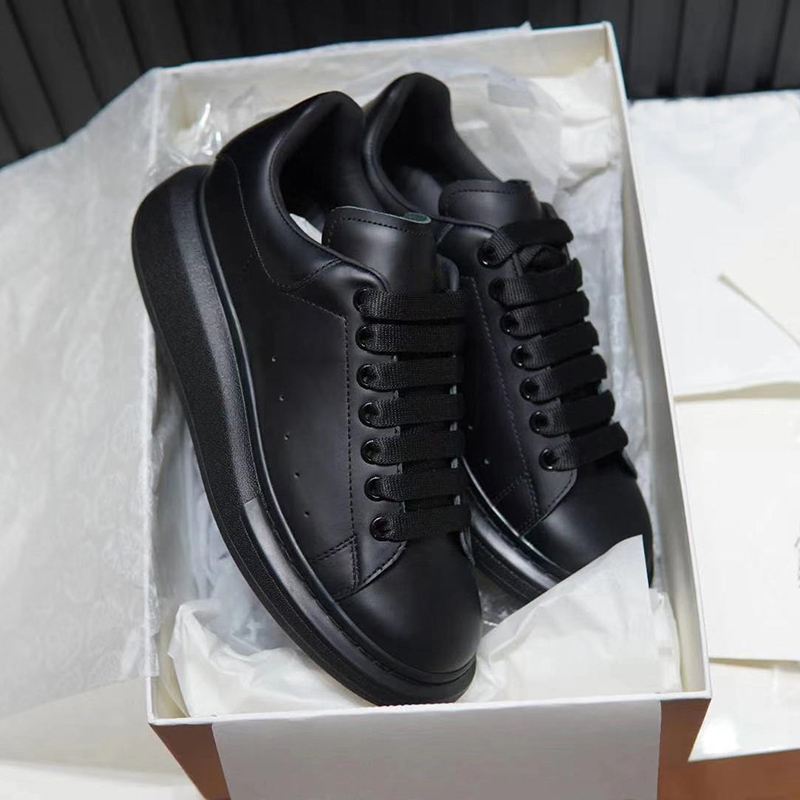 Focus on 10-Year-Old Experience in Black Sneakers for Men, Mcqueen Na Wei Thick-Soled White Sneakers for Women, Height-Increasing Genuine Leather All-Black Pure Black Men's Shoes
