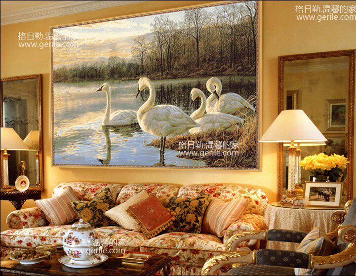Manufacturers direct sale of pure wool stereo realistic European swan drama water parlour bedroom library tapestry carpet
