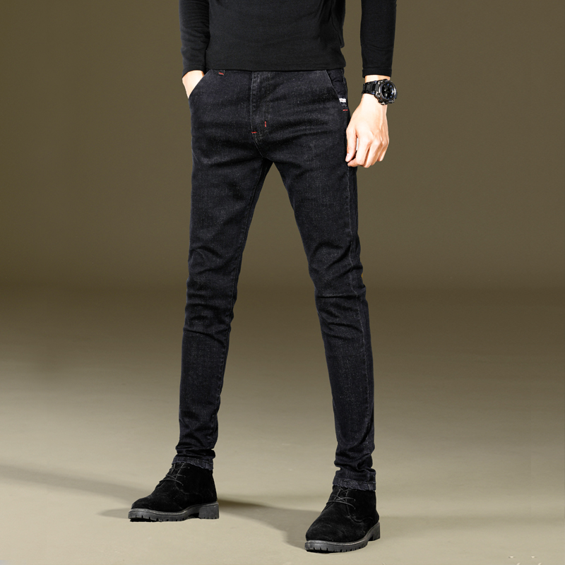 Men's black jeans 2022 new 100 hitch fit smoke pipe pants Korean version Trend youth elastic long pants man