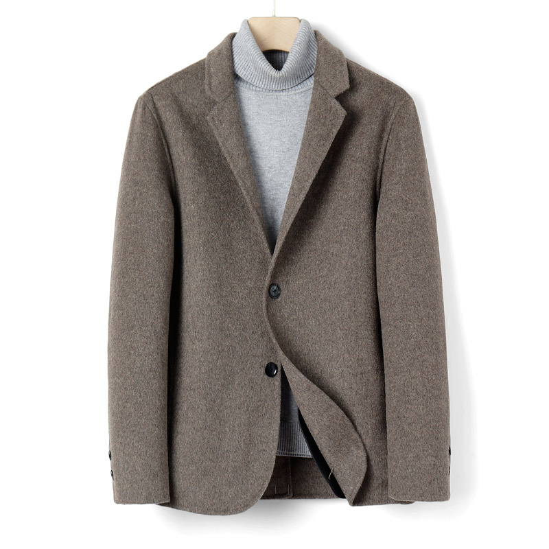 Handmade double-sided cashmere coat men's short windbreaker British style casual wool suit winter double-sided woolen coat