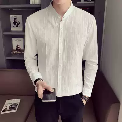 Men's casual shirt long sleeve 2020 new slim stand neck shirt Korean trend handsome white men's shirt