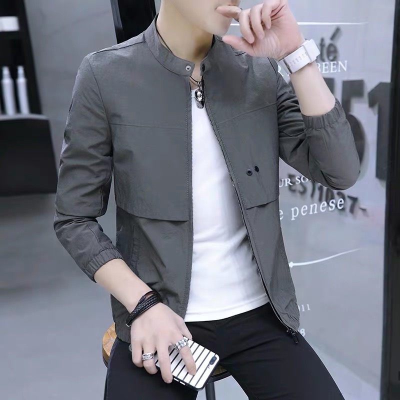 Men's coat spring and autumn 2019 new handsome frock jacket Korean version of the trend small stand-up collar casual men's coat