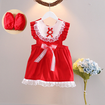 Baby New Year Dress Girls Waterproof Overcoat Red Apron Princess skirt cute pure Cotton Kindergarten anti-dressing