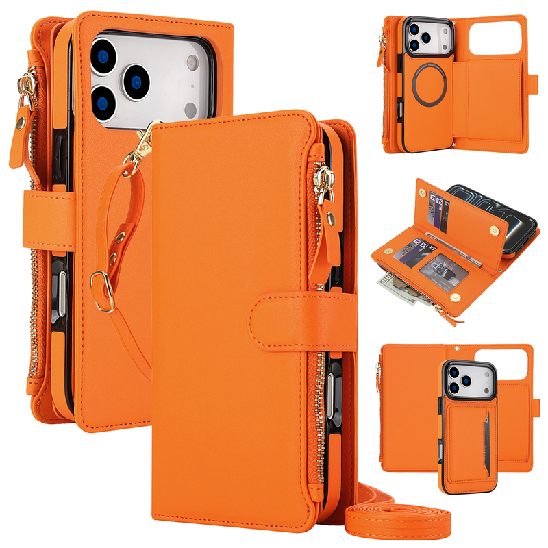 17 Suitable for Apple iPhone 16 Phone Case with Crossbody Strap, Magnetic Wireless Charging for 15/14, Multi-Card Slot Leather Case for 13/12, Protective Case for 11, Flip Cover with Card Holder, Detachable Wallet with Stand Function