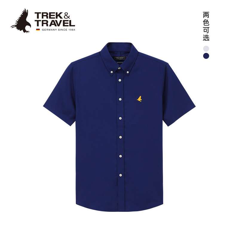 TREK&TRAVEL German flying eagle summer new men's minimalist turnover Temperament Casual Business Short Sleeve Shirt