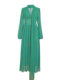 French retro green long-sleeved dress, high-end chiffon skirt, temperament v-neck waist slimming long skirt 2023 autumn