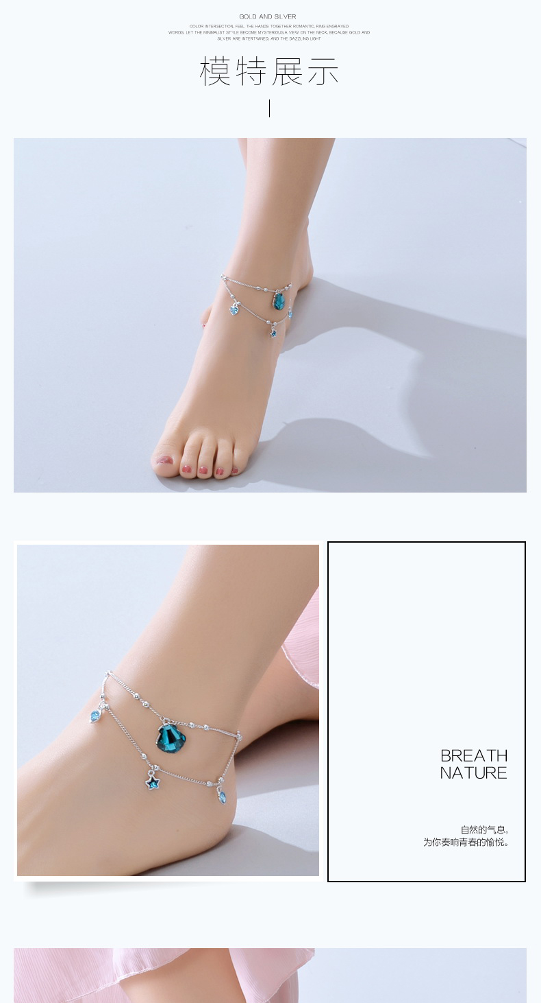 Swarovski Elements Ocean Wind Crystal Anklet phiên bản Hàn Quốc Nữ sinh viên đơn giản Sen tươi lắc chân nam