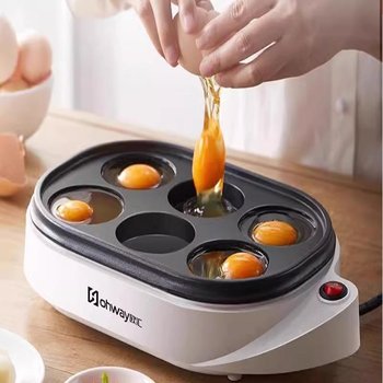 Household Plug-In Small Breakfast Cooker for Poached Eggs, Non-Stick Egg Dumpling Pan, Egg Burger Maker Mold with Six Holes