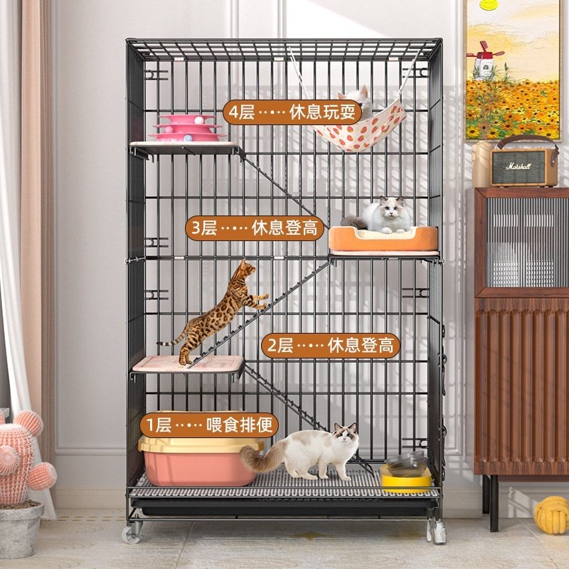 Cat Cage for Home Use, Indoor Cat Villa, Encrypted Folding Model, Large Double-Layer, Three-Layer, Four-Layer Cat House, Pet Cage