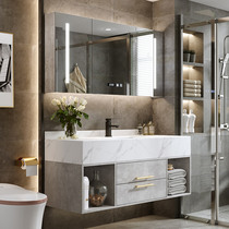 Light luxury marble smart bathroom cabinet combination set Modern simple bathroom mirror cabinet Face wash hand wash basin