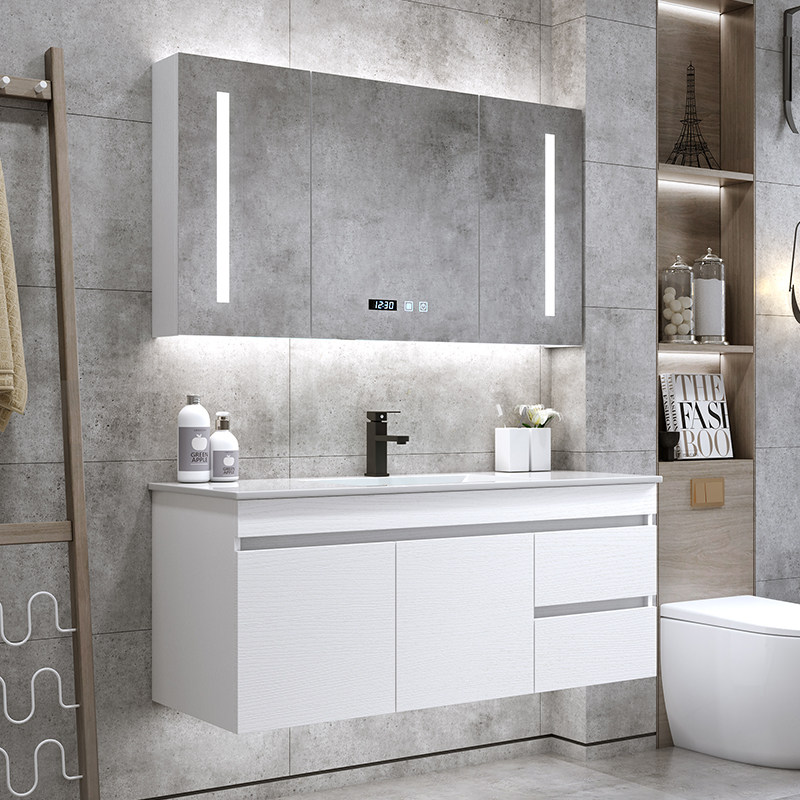 Light luxury bathroom cabinet combination modern simple toilet mirror cabinet set integrated wash basin rock slab wash stand