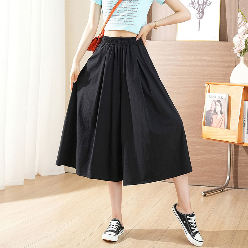 Quick-Drying Eight-Point Wide-Leg Pants for Women, Thin Summer High-Waisted Casual Loose Plus-Size Seven-Point Flared Pants Skirt Trendy