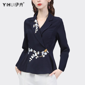 Heavy industry embroidery Chinese style shirt women's clothing three-quarter sleeves 2023 spring new waist slimming shirt embroidery temperament