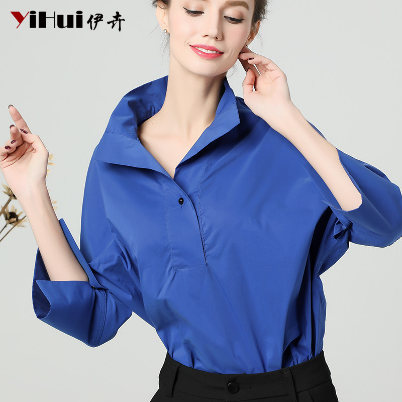 Shirt women's stand-up collar loose three-point sleeve large size thin belly blouse shirt career 2021 spring new