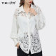 Satin shirt women's foreign style long-sleeved lace hollow shirt light familiar top loose design niche chic high-end sense