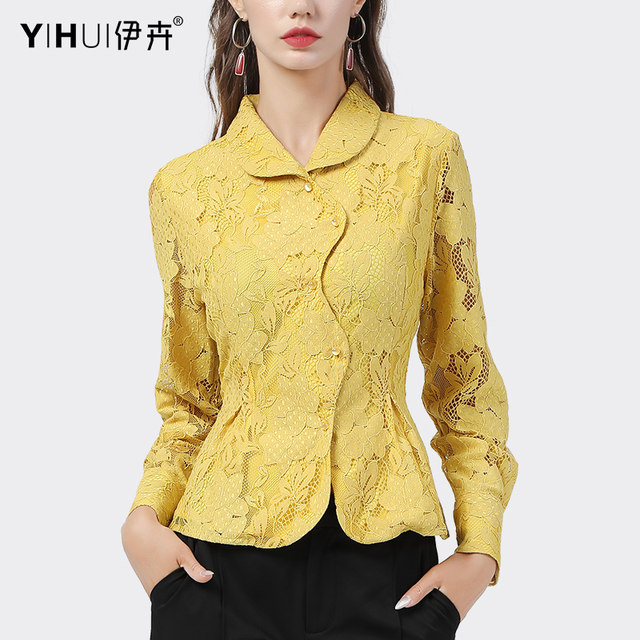 European station hollow lace shirt women's bottoming shirt women's long-sleeved tops foreign style shirt spring professional slim temperament