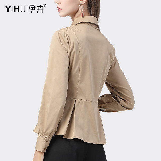 European shirt women's professional waist shirt commuting style temperament top design sense of slimming and self-cultivation early autumn new style