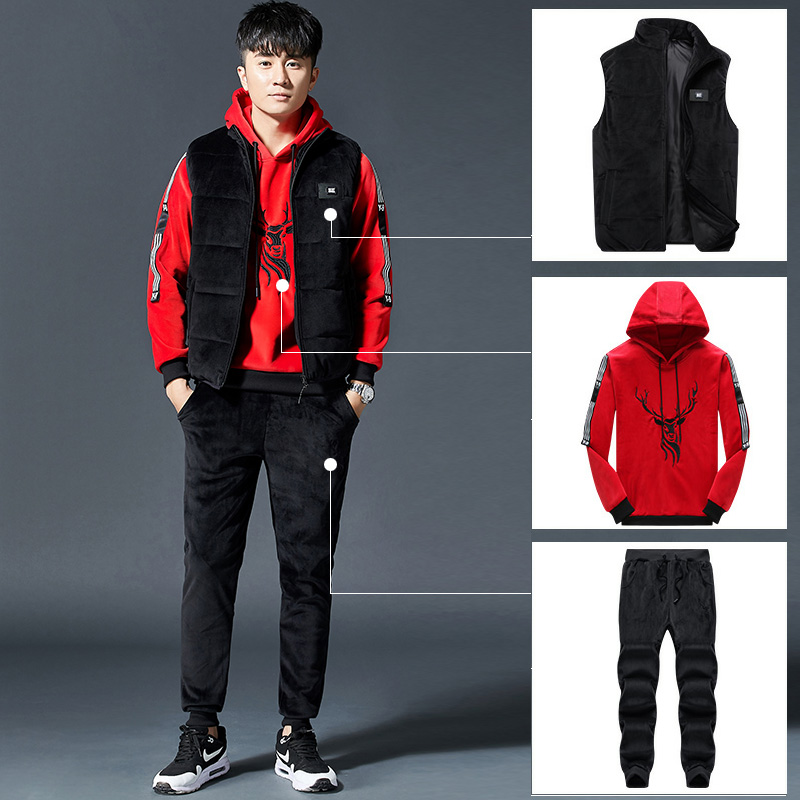 段郎传奇冬款套装男卫衣2018新款潮流连帽厚加绒休闲运动韩版外套