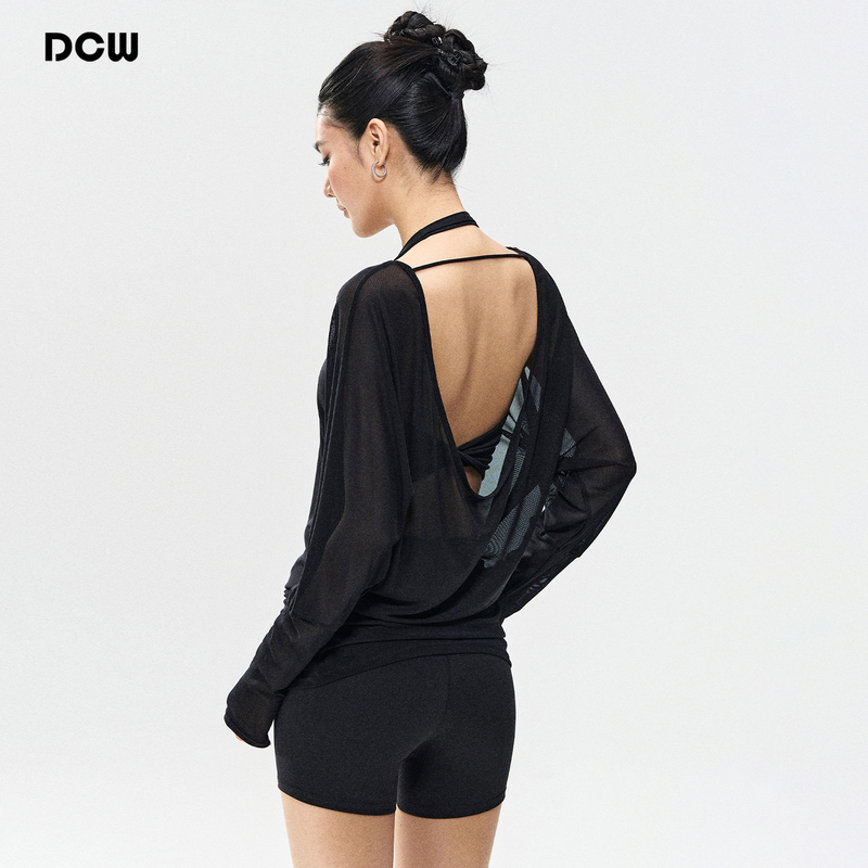 Dcw Mesh Sports Cover-Up, Feminine Backless Loose Fit, Body-Covering Pilates Training Yoga Fitness Long-Sleeved Top Dcw Mesh Sports Cover-Up, Feminine Backless Loose Fit, Body-Covering Pilates Training Yoga Fitness Long-Sleeved Top