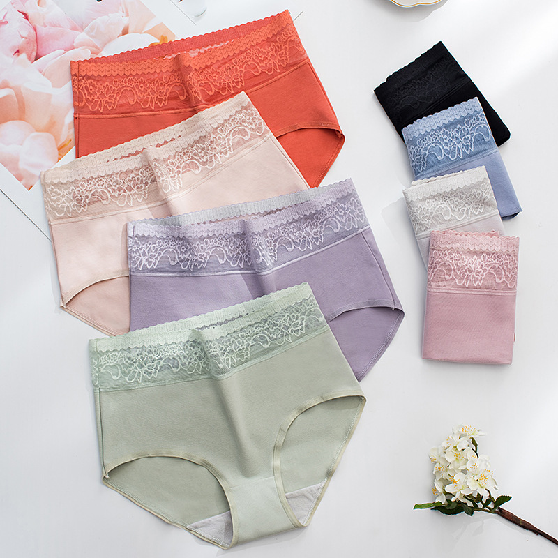 Aidi Weisha's new comfortable breathable lace mid-waist women's panties sexy briefs seamless cotton crotch shorts