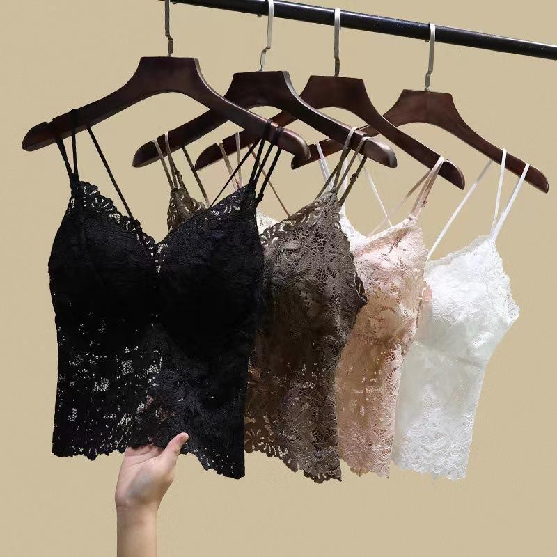 Butterfly Lace Backless Spaghetti Strap Camisole for Women with Chest Pads, Sexy Slim-Fit Inner Wear, Suitable for Layering or Wearing Alone