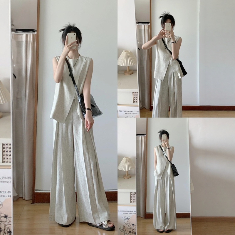 Korean-Style High-End Sportswear Set for Women, Summer Fashion, Stylish Vest, Wide-Leg Pants, Casual Two-Piece Set, Trendy