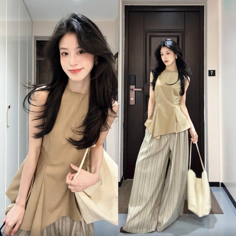 American-Style Street Sports Suit for Women, Summer Fashion, High-End Sleeveless Vest Top, Wide-Leg Pants, Casual Two-Piece Set