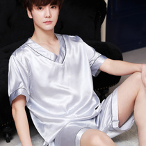 Pajamas men summer Silk mens pajamas summer thin short sleeve Korean loose size Ice Silk Home suit suit