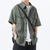 Летняя ретро японская рубашка, короткий рукав, оверсайз